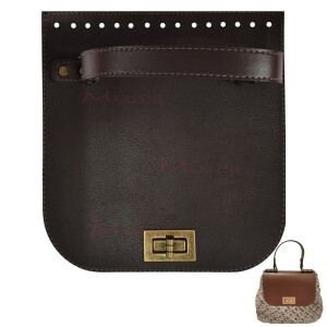 Tampa com alça em couro sintético 21x21cm costurada e forrada com fecho de metal para bolsa de crochê e tricô