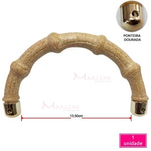 Alça plástica madeira com ponteira dourada