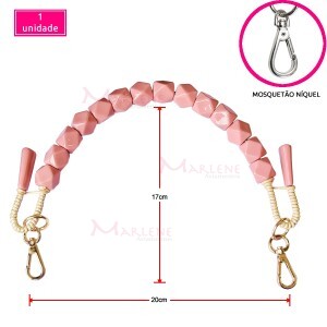 Alça chic com predraria, gancho e mosquetão