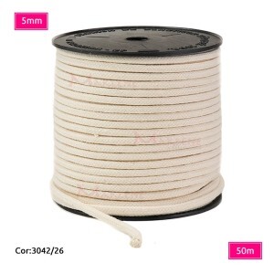 Cordão trançado São José 5mm de algodão crú com 50m