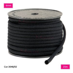 Cordão trançado São José 6mm de algodão preto com 20m