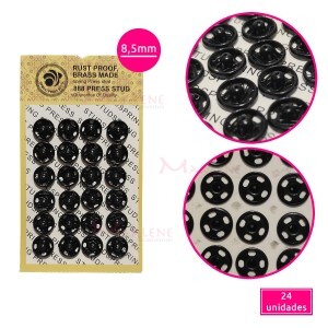 Colchete de pressão 8,5mm com 24 unidades preto 888