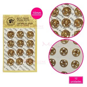 Colchete de pressão 10mm com 12 unidades latonado 888