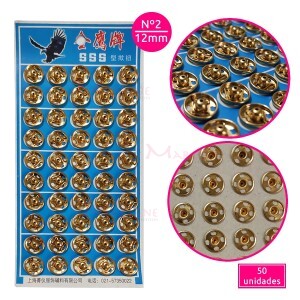 Colchete de pressão nº2 12mm com 50 unidades ouro Kas