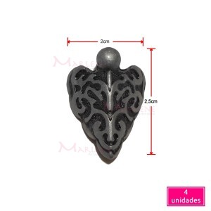 Pé de metal cantoneira pequeno trabalhado 4 unidades prata velha 1618P