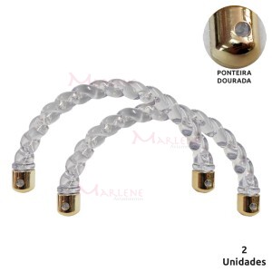 Alça trançada cristal com ponteira dourada 7450 com 1 par