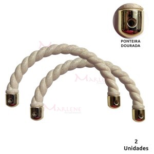 Alça trançada palha com ponteira dourada 7450 com 1 par