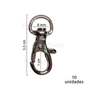 Mosquetão 8 mm níquel nacional 1044 com 10 unidades no pacote.