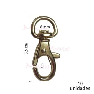 Mosquetão 8 mm latonado nacional 1044 com 10 unidades no pacote