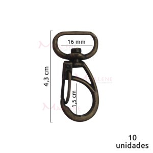 Mosquetão 16mm ouro velho 1166  aberto com 10 unidades