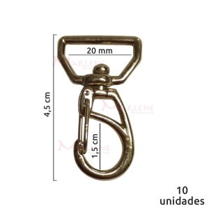 Mosquetão 20mm latonado 1166  aberto com 10 unidades