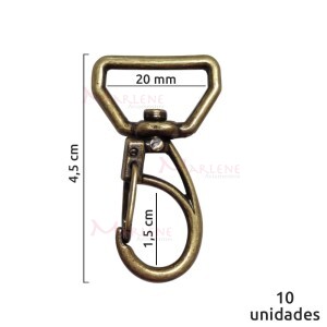 Mosquetão 20mm ouro velho 1166  aberto com 10 unidades