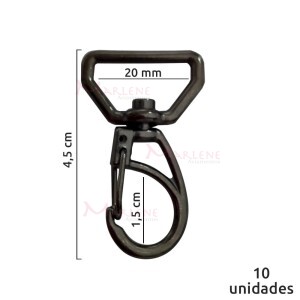 Mosquetão 20mm grafite 1166  aberto com 10 unidades