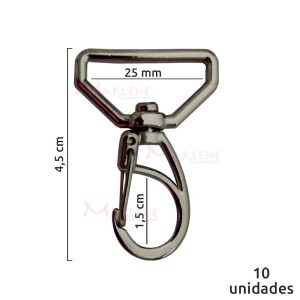 Mosquetão 25mm níquel 1166  aberto com 10 unidades