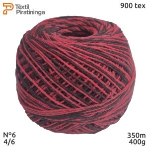 Barbante multicor vermelho/preto nº6 (4/6) 400g com 350m Têxtil Piratininga