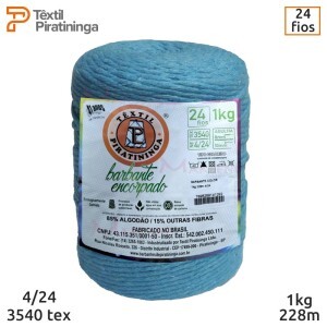 Barbante encorpado turquesa 4/24 fios 1kg com 228m Têxtil Piratininga