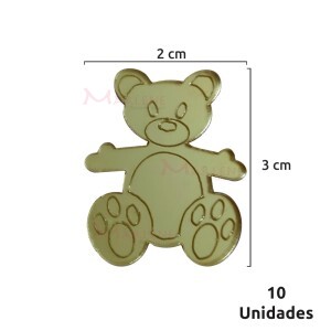 Aplique acrílico espelhado urso com 10 unidades 2831