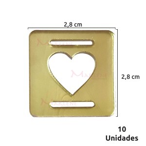 Aplique acrílico espelhado coração vazada quadrada com 10 unidades 5289