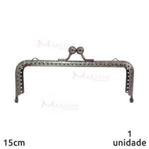 Armação fecho da vovó retangular 15cm níquel c/furo e argola RO.151255