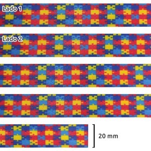 Alça dupla face 20mm estampada símbolo autísmo e defieciênais ocultas MWGE4000 por metro