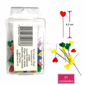 Alfinete para patchwork coração com 50 unidades