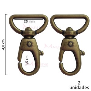 Mosquetão 25mm ouro velho gordo com gatilho 6004 com 2 unidades no pacote.