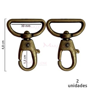 Mosquetão 30mm ouro velho gordo com gatilho 6004 com 2 unidades no pacote