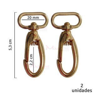 Mosquetão 20mm ouro gordo 1057 sem gatilho com 2 unidades