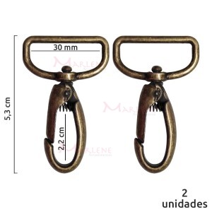 Mosquetão 30mm ouro velho gordo 1057 sem gatilho com 2 unidades