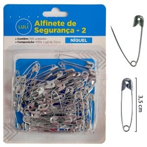 Alfinete de segurança nº2 níquel com 100 unidades Luli