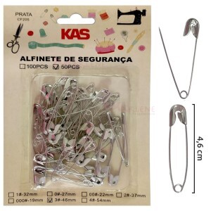 Alfinete de segurança nº3(46mm) níquel com 50 unidades KAS