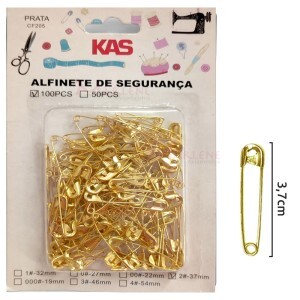 Alfinete de segurança nº2(37mm) dourado com 100 unidades KAS