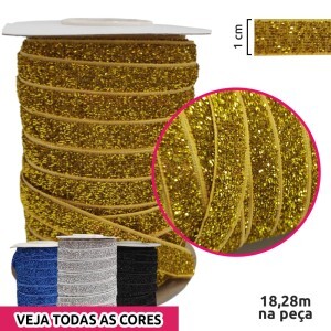 Fita metalizada lurex de 1cm com 18,28m na peça