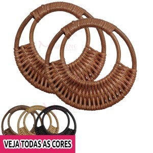 Alça rattan para bolsa redonda 16 cm trançada com 1 par